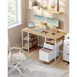 Computer Desk, Office Desk, Writing Desk With 3 Shelves, 2 Drawers, 60 X 140 X 76 Cm, For Home Office, Living Room, Industrial Style