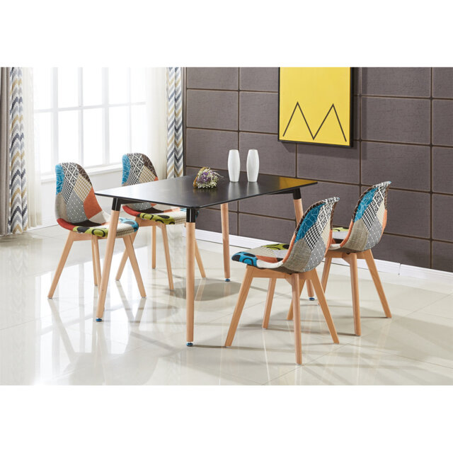 Sylas 4 Person Dining set - a Rectangular Plastic Dining Table with Wooden Legs and a Set of 4 Quilted Velvet Dining Chairs for Dining Room - Modern D