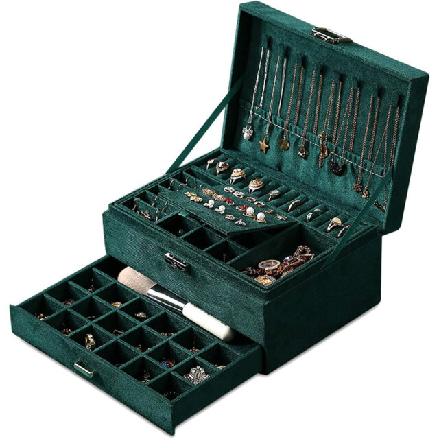 Jewellery Box, 2 Drawers And Lock, With Necklace Hangers Removable Compartment