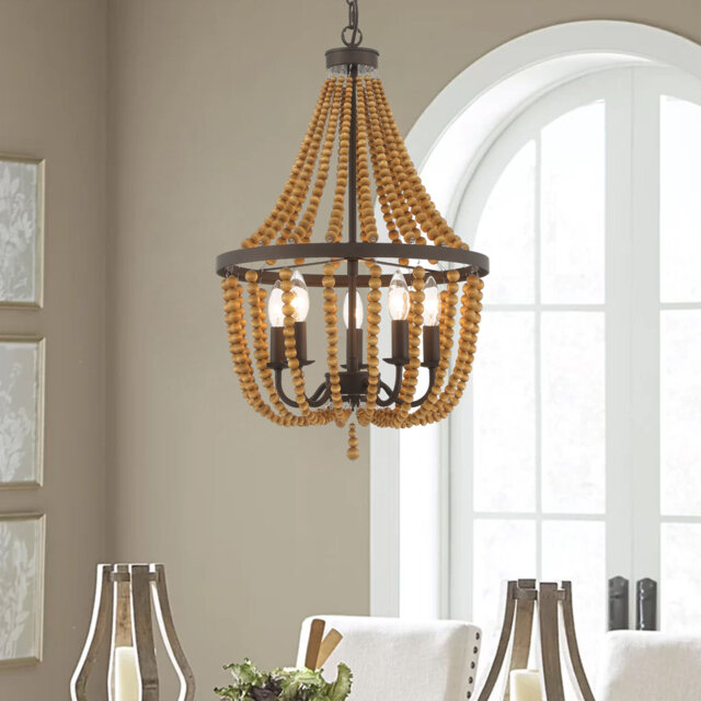 Geralynn 5-Light Solid Wood Bead Empire Chandelier