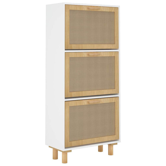Shoe Cabinet 52x25x115 cm Engineered Wood&Natural Rattan