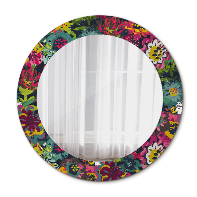 Huldar Round Glass Framed Wall Mounted Accent Mirror in Red/Green/Black