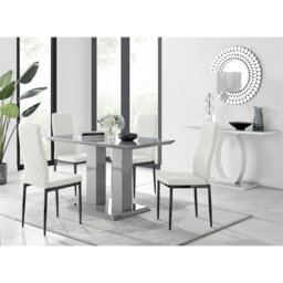 Eubanks Double Pedestal High Gloss Dining Table Set with 4 Luxury Faux Leather Dining Chairs
