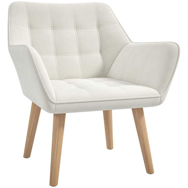 Modern Armchair, Accent Chair With Wide Arms, Slanted Back And Rubber Wood Legs For Living Room, Bedroom, Home Office