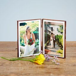 Antique Brass Recycled Glass Folded Double Photo Frame