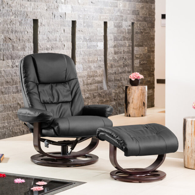 Robeson 88cm Wide Faux Leather Swivel Ergonomic Recliner with Massager