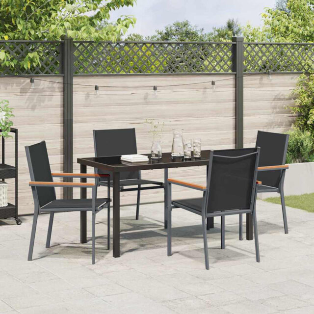 5 Piece Garden Dining Set Black PVC-coated polyester And Steel