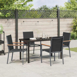 5 Piece Garden Dining Set Black PVC-coated polyester And Steel