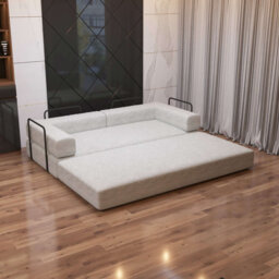 Smart Convertible Sofa Bed 3-Seater Sherpa Upholstered Futon with Side Metal Frame Support, No-Assembly Fold-Out Design – Available in Black, Grey, an