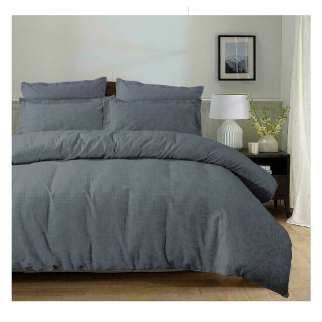Zuniga Duvet Waffle 100% Cotton Quilt Cover Bedding Set with 2 Pillowcases – Anti-Allergic & Machine Washable
