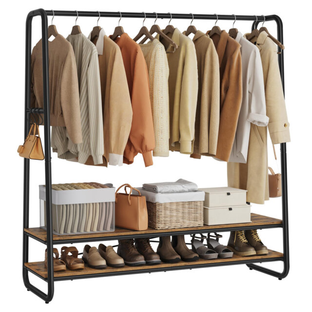 Clothes Rail, Clothes Rack With  Shelves,  S-Shaped Hooks, Steel Frame, For Bedroom