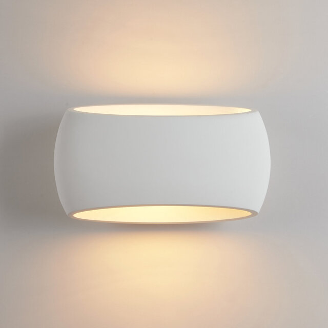 Ceres Modern Indoor Plaster Wall Light, Paintable White Oval Shade, E27 Bulb Base Up & Downlight