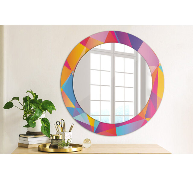 Huldar Round Glass Framed Wall Mounted Accent Mirror in Pink/Yellow/Blue