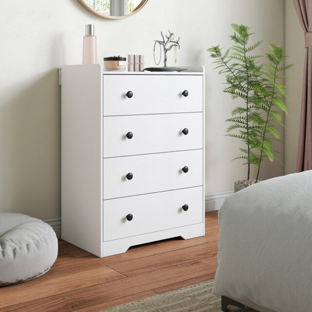 HOMCOM 4 Drawer Chest of Drawers, Storage Cabinet, White Wood Effect