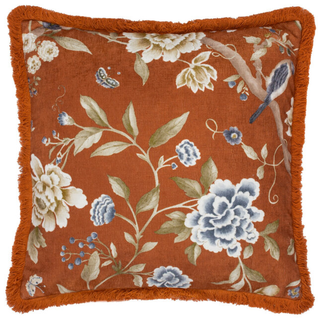 Porcelain Garden Floral Orange Square Cushion Cover