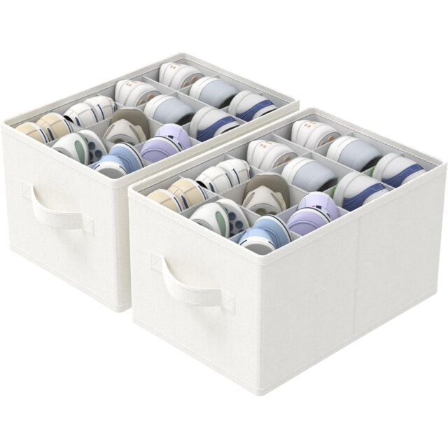 2 Pack Shoe Storage Boxes, Fits Up To 24 Pairs, Foldable Space-Saving Closet Organizers System, Clothes Bins With Reinforced Handles, 42 X 32 X 26 Cm,