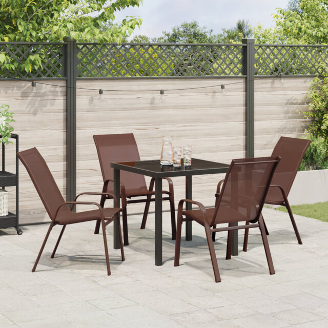 5 Piece Garden Dining Set - Grey PVC-coated polyester And Steel