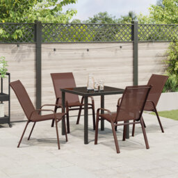 5 Piece Garden Dining Set - Grey PVC-coated polyester And Steel