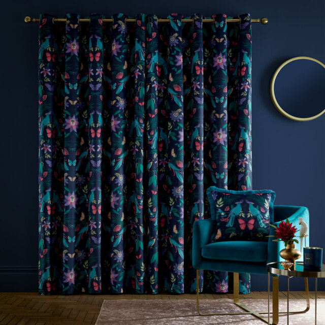 Mya Tropical Floral Lined Eyelet Curtains