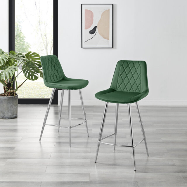 Palermo Velvet Modern Quilted Kitchen Breakfast Bar Stools - Upholstered Design
