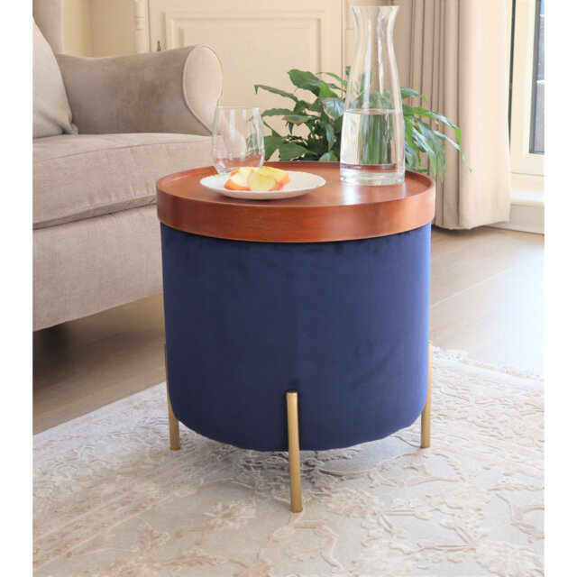 Connell 43cm Wide Round Solid Colour Standard Ottoman