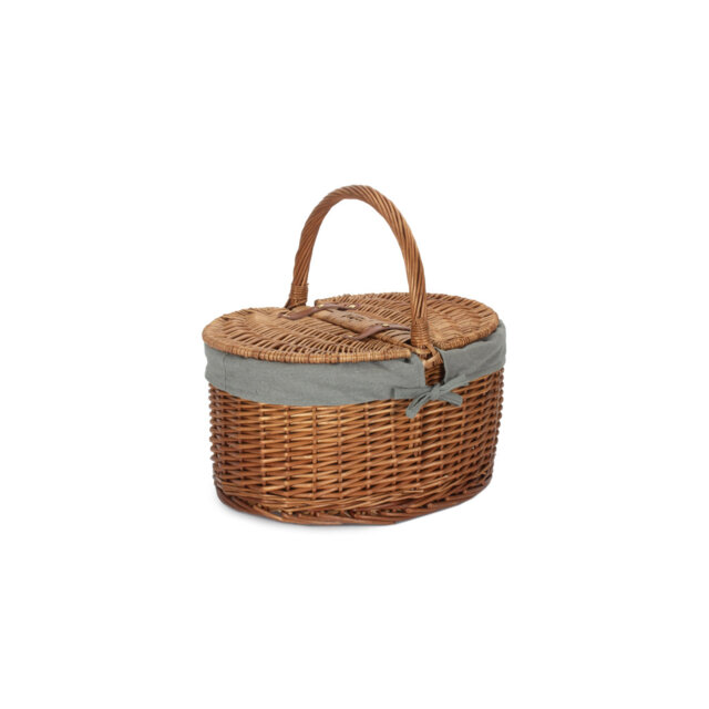 Wicker Empty Lidded Lined Oval Picnic Basket Hamper
