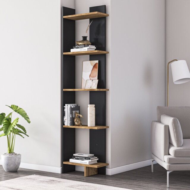 Alice 170cm H x 45cm W x 22.cm D Corner Bookcase Bookshelf Shelving Unit
