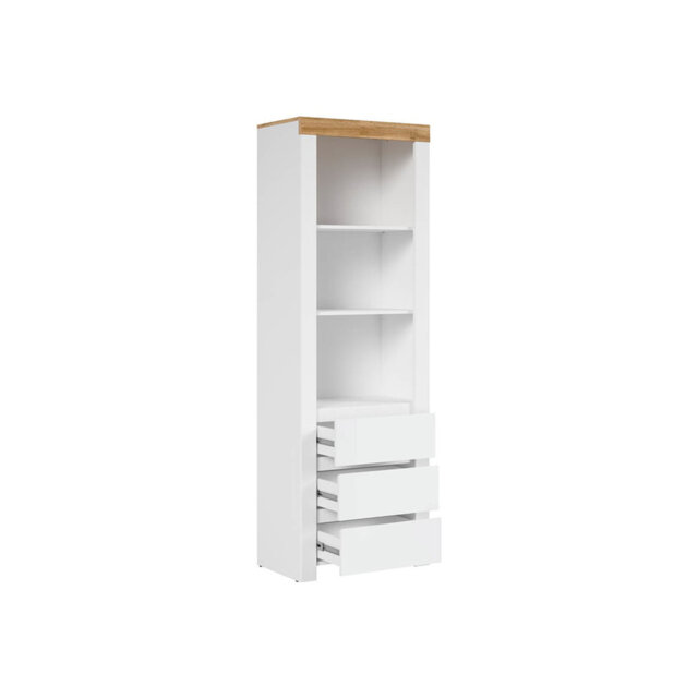 Holten Bookcase 68cm Shelving Unit with 3 Drawers and Oak Effect Top