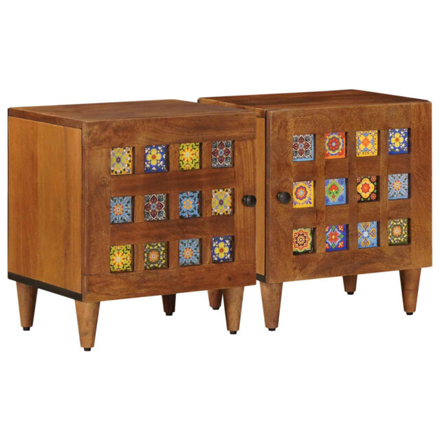Bedside Cabinet Solid Mango Wood Wooden Table Nightstand Furniture Lamp