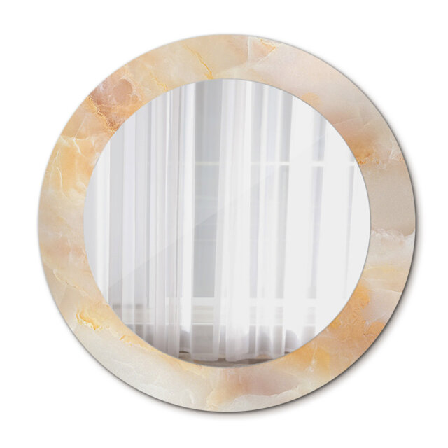 Huldar Round Glass Framed Wall Mounted Accent Mirror in Beige