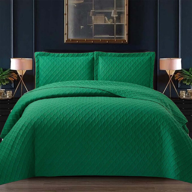 Bedspread Diamond Check Embossed Set with Pillow Shams, Textured All-Season Comfort, Single, Double, King & Super King