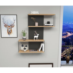 Modern Wall Shelf, Anthracite & Oak, 65 x 95 x 20 cm, 100% Melamine Coated Particle Board, Thickness: 0 cm, Numerous Shelves for Storage, Wall-Mounted