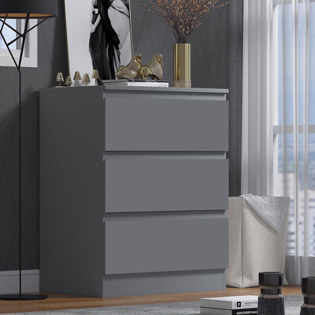 Warren 3 Drawer Chest of Drawers - Matt Dark Grey