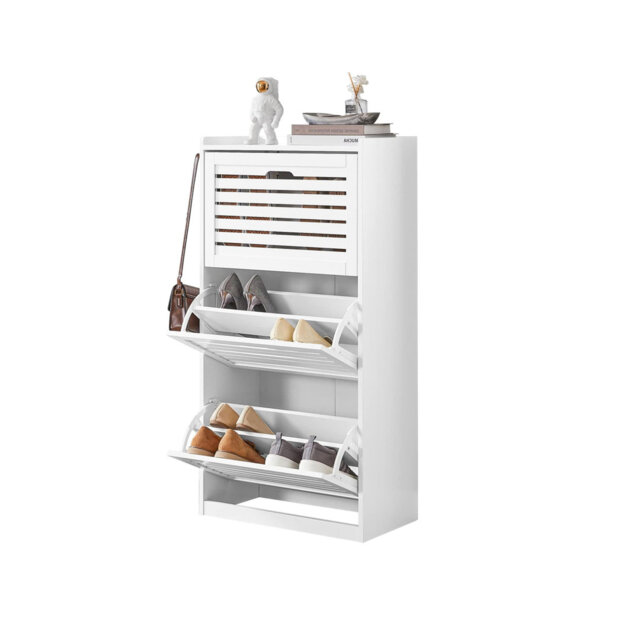 3 Drawers Shoe Cabinet Shoe Rack Shoe Storage Cupboard Organizer Unit,  White