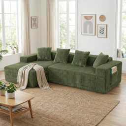 Modern Oversized Corner Sofa L-Shaped Corduroy Sofa With Storage Pockets