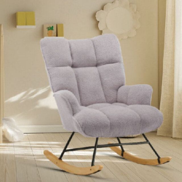 Vintage Grey Iron Outdoor Rocking Chair with Teddy Cushion