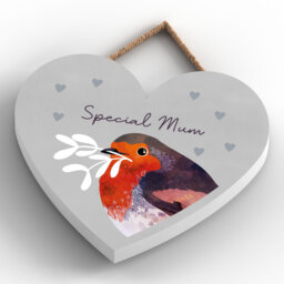 Special Mum Festive Robin Christmas Heart Wooden Plaque Vivid Squid Wholesale Wall Decor