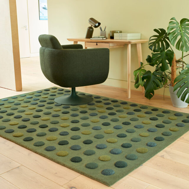 Nazrana Hand Woven Polka Dot Green Area Rug