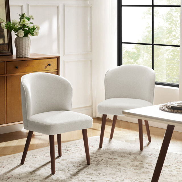 Davia Mid-Century Modern Upholstered Dining Chair With Solid Wood Leg