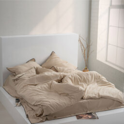 Cotton Solid Colour Duvet Cover Set with Pillowcases Included