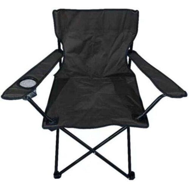 Avalo Camping Folding Chair Patio Outdoor Garden Chair Fishing Lounger Seat With Cup Holder (Black)