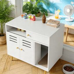 80cm Hidden Litter Box Furniture with Storage, White Cat Litter Box Enclosure End Table with Side Entry, Ventilated Cat Litter Cabinet for Small and L
