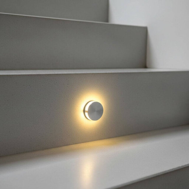 UltraBeam 1 Watt Round Recessed Indoor Wall Light - Stairway and Stair Riser Light - Brushed Aluminium Finish