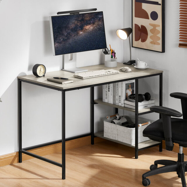 Sylvie Industrial Style Computer Desk With Storage Shelves and Metal Legs Home Office Workstation