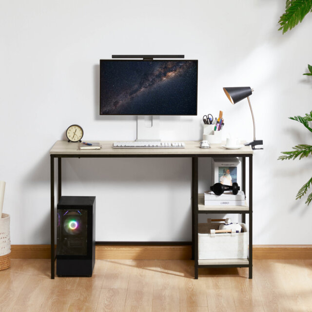 Sylvie Industrial Style Computer Desk With Storage Shelves and Metal Legs Home Office Workstation