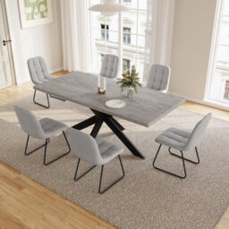 Mid-Century Extendable Kitchen Table For Dining Room With 6 Modern Chairs