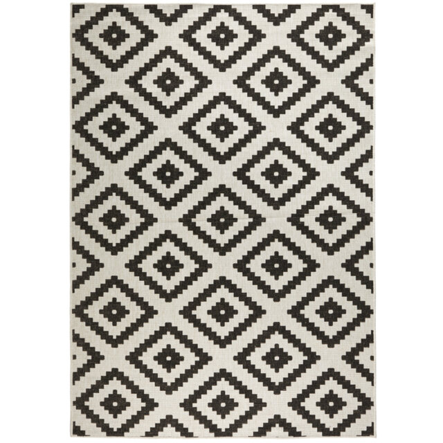 Malta - Indoor & outdoor rug, flat weave, living room, balcony, terrace, geo pattern - black cream