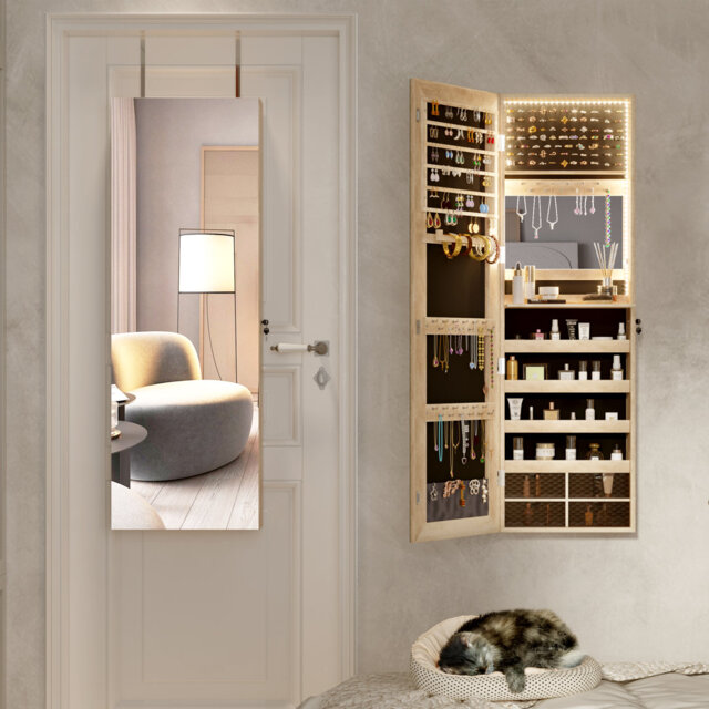 Jewelry Cabinets with Interior Vanity Mirror, Door Hanging/Wall Mounted Jewelry Armoire