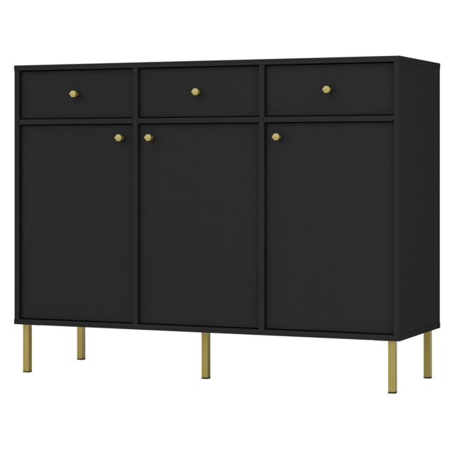 Alexxandra Three-Door Sideboard with Three Drawers 125 cm Sand Beige on Gold Legs