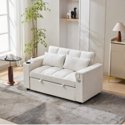 2 Seater Sofa Bed With Usb, Cup Holders And Table Grey